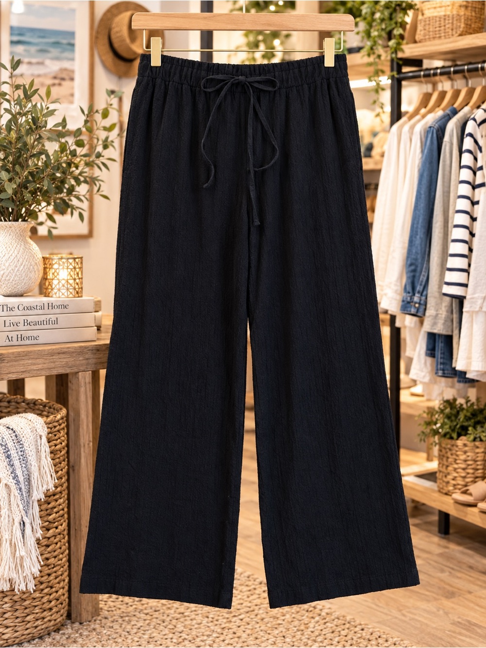 Multiples Black Wide-Leg Drawstring pants